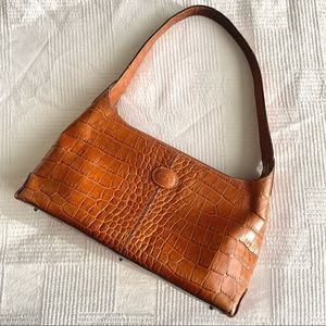 Vintage Cristian Italian Made Tan Croc Embossed Genuine Leather Shoulder Bag